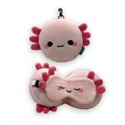 Relaxeazzz Travel Pillow & Eye Mask  - Adoramals Maddie the Axolotl